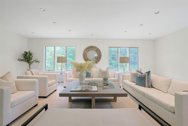 14 Cross Rd, Cortlandt Manor, NY 10567 - living room with plenty of natural light, light colored carpet, and recessed lighting