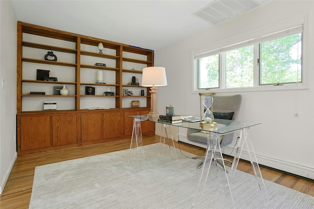 14 Cross Rd, Cortlandt Manor, NY 10567 - office area with light wood-style floors, baseboards, and a baseboard radiator