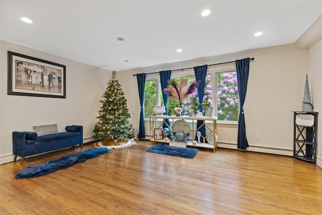 96 Warren St, Somers, NY 10589 - workout room featuring crown molding, wood finished floors, baseboards, and recessed lighting