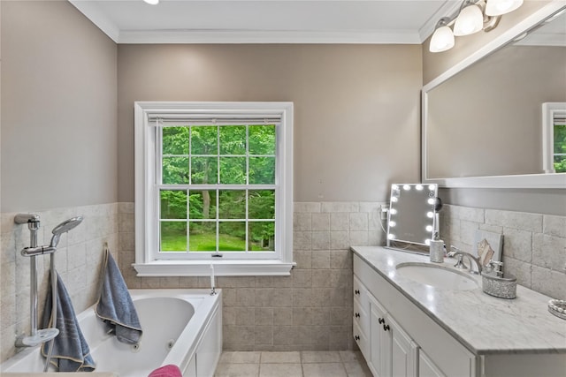 96 Warren St, Somers, NY 10589 - bathroom with tile walls, tile patterned floors, healthy amount of natural light, vanity, and a bath
