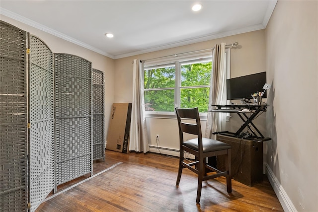 96 Warren St, Somers, NY 10589 - office space with wood finished floors, ornamental molding, baseboards, recessed lighting, and baseboard heating
