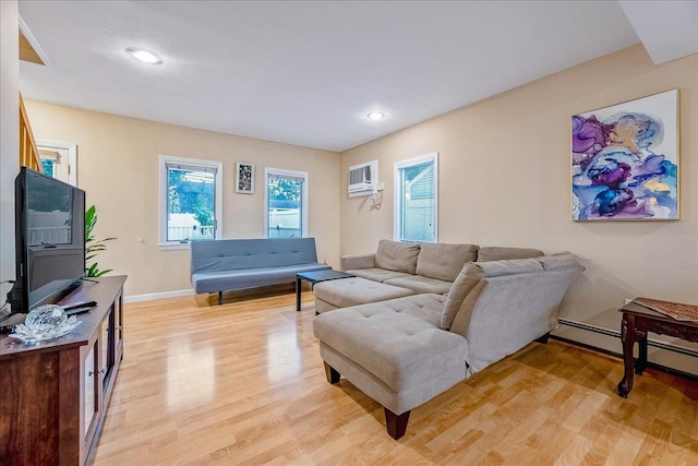 34 Marksman Ln, Levittown, NY 11756 - living area with a wall mounted AC, light wood-style flooring, baseboards, and recessed lighting