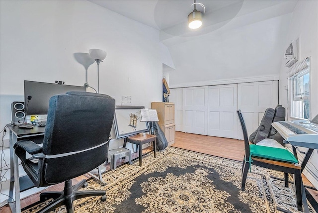 34 Marksman Ln, Levittown, NY 11756 - home office featuring wood finished floors, ceiling fan, and a towering ceiling
