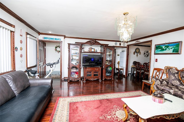 10124 78th St, Ozone Park, NY 11416 - living area featuring a chandelier, crown molding, and wood finished floors