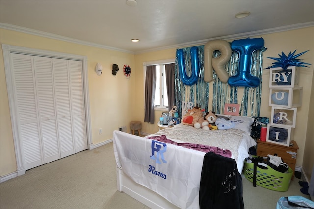 4 Rosemont Dr, New City, NY 10956 - bedroom featuring carpet, crown molding, recessed lighting, a closet, and baseboards