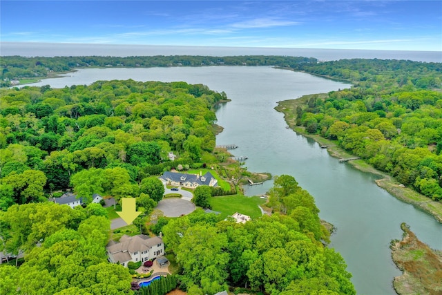 12 Mill River Rd, Setauket, NY 11733 - drone / aerial view of a nearby body of water and a heavily wooded area