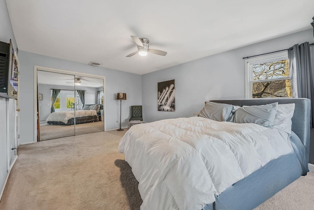 146 Awixa Ave, Bay Shore, NY 11706 - bedroom with carpet floors, multiple windows, ceiling fan, and a closet