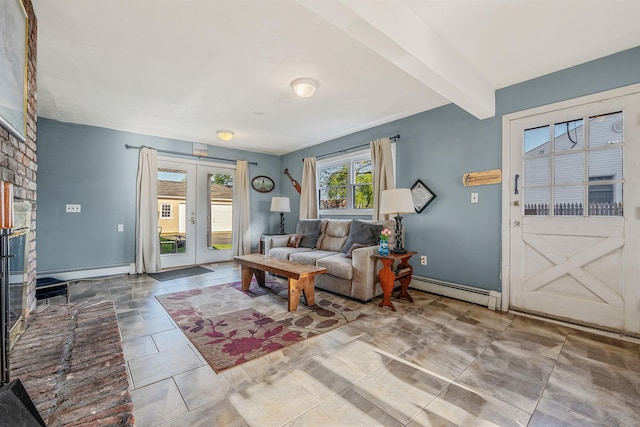 146 Awixa Ave, Bay Shore, NY 11706 - living area featuring french doors, baseboard heating, and a baseboard heating unit