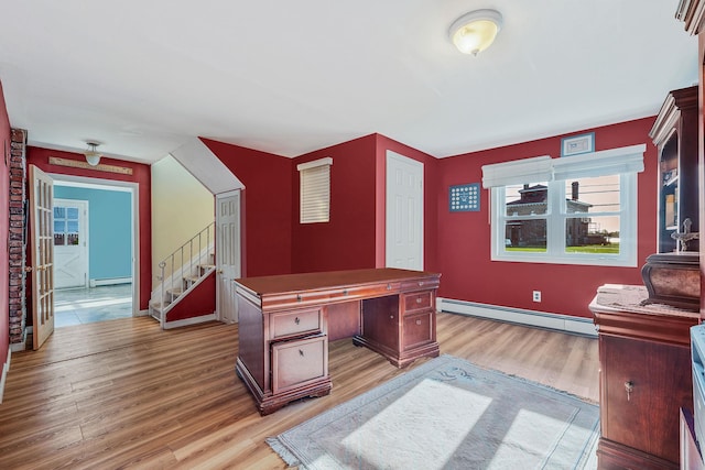 146 Awixa Ave, Bay Shore, NY 11706 - unfurnished office featuring a baseboard radiator, light wood-type flooring, baseboards, and baseboard heating