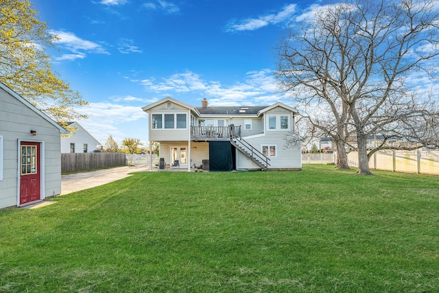 146 Awixa Ave, Bay Shore, NY 11706 - rear view of house featuring stairway, a wooden deck, a patio, and french doors