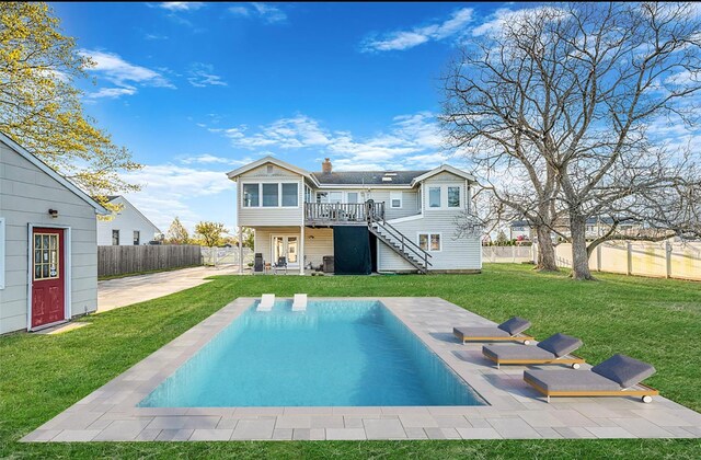 146 Awixa Ave, Bay Shore, NY 11706 - rear view of property featuring stairway, a deck, a patio, and a fenced backyard