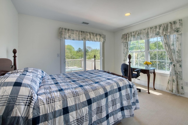 46 Oak St, Westhampton Beach, NY 11978 - carpeted bedroom with access to exterior, baseboards, and recessed lighting