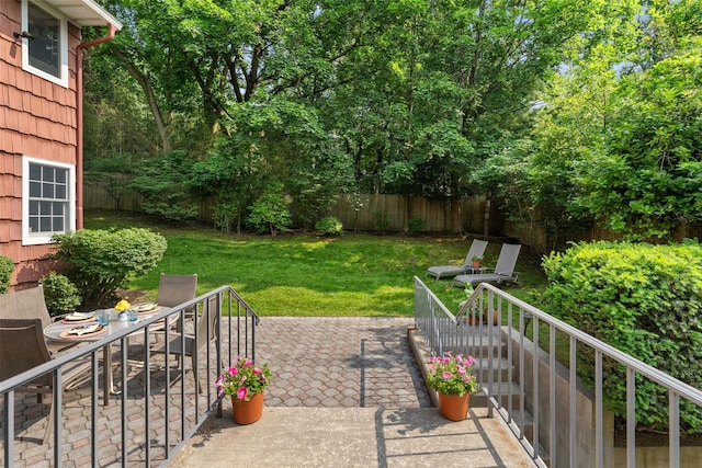 50 Burnside Dr, Hastings-On-Hudson, NY 10706 - view of patio / terrace featuring outdoor dining space and stairs