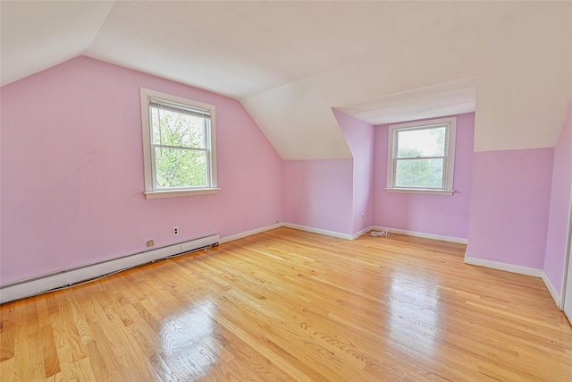 1652 Baker Ave, Merrick, NY 11566 - bonus room featuring lofted ceiling, a baseboard radiator, light wood-style flooring, and baseboards