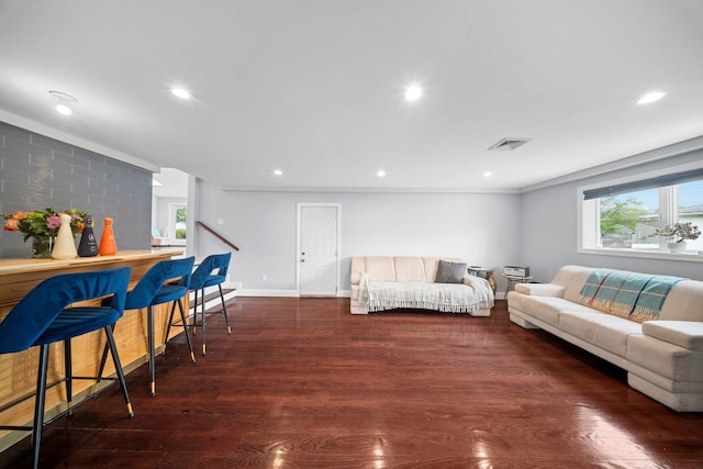 3161 Grand Ave, Baldwin Harbor, NY 11510 - living room featuring recessed lighting, wood finished floors, and baseboards