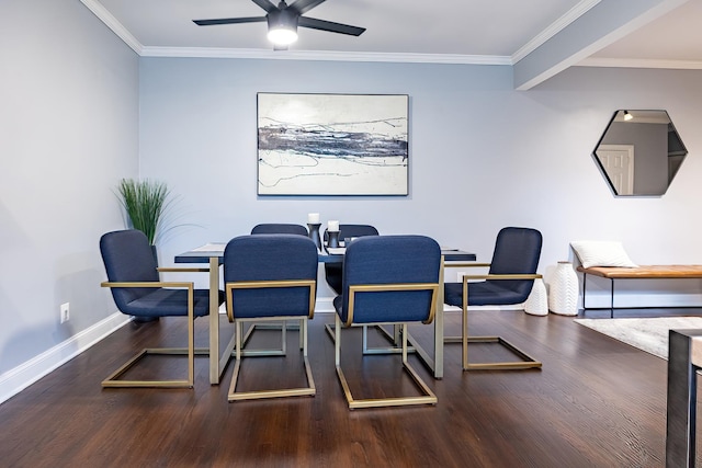 101 Old Mamaroneck Rd Unit 1B1, White Plains, NY 10605 - dining space with baseboards, wood finished floors, a ceiling fan, and ornamental molding