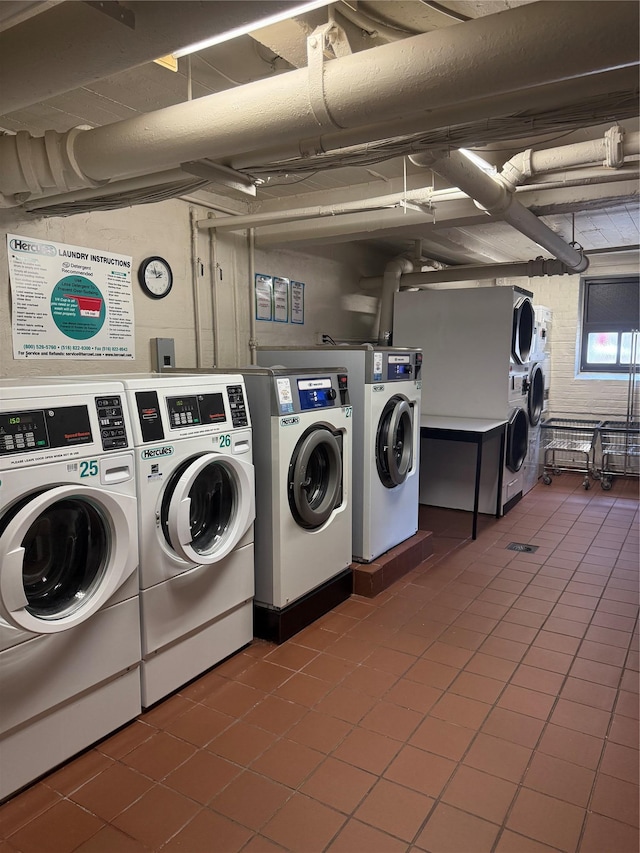 505 E Lincoln Ave Unit E302, Mount Vernon, NY 10552 - shared laundry with tile patterned flooring, washing machine and clothes dryer, and estacked washer and dryer