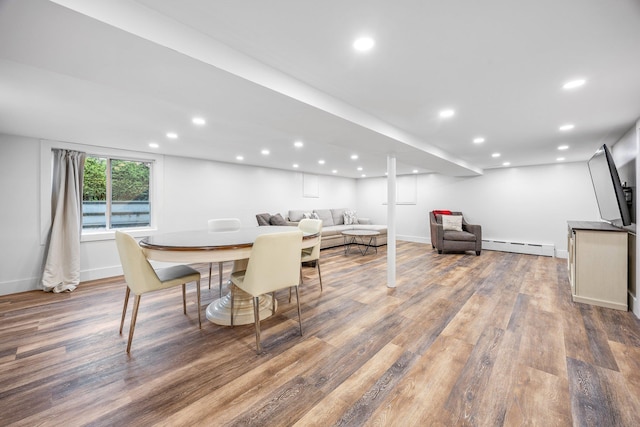 1 3rd Pl, Bellmore, NY 11710 - dining room featuring wood finished floors, baseboard heating, baseboards, and recessed lighting
