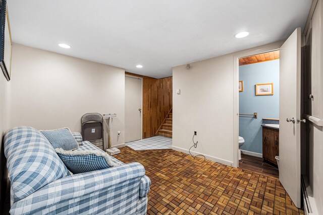 105 Farmers Ave, Plainview, NY 11803 - living area featuring stairway, recessed lighting, and baseboards