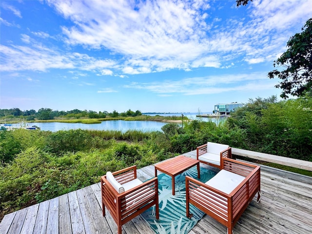 55 W End Ave, East Quogue, NY 11942 - deck featuring a water view and outdoor lounge area