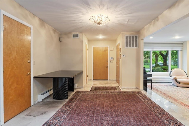 29 Sunset Rd S, Albertson, NY 11507 - entryway featuring a baseboard heating unit, a chandelier, baseboards, and recessed lighting