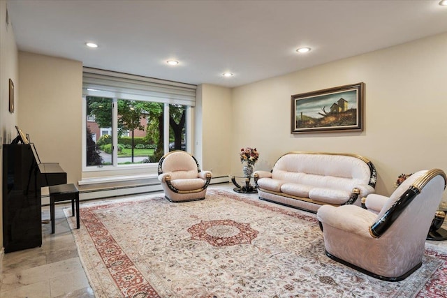 29 Sunset Rd S, Albertson, NY 11507 - living area featuring recessed lighting and a baseboard heating unit