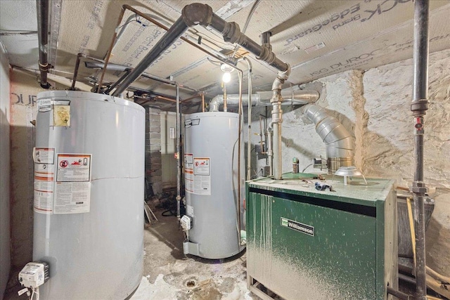 utilities featuring water heater and a heating unit