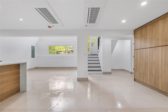 155 Brooklyn Ave, Huntington, NY 11743 - corridor with electric panel, recessed lighting, stairway, baseboards, and light tile patterned floors