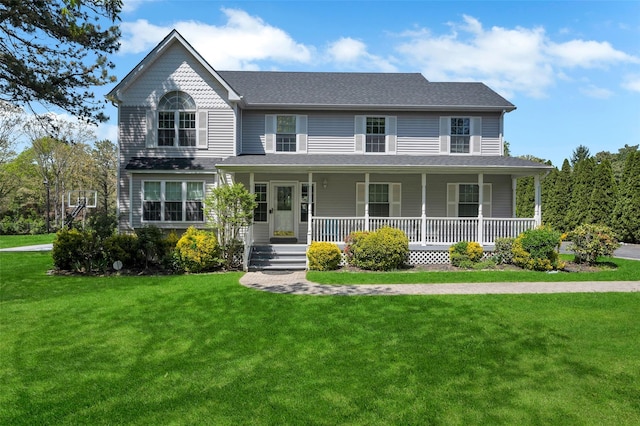 7 Ellbridge Ct, South Setauket, NY 11720 - view of front of home with a front lawn, a porch, and roof with shingles