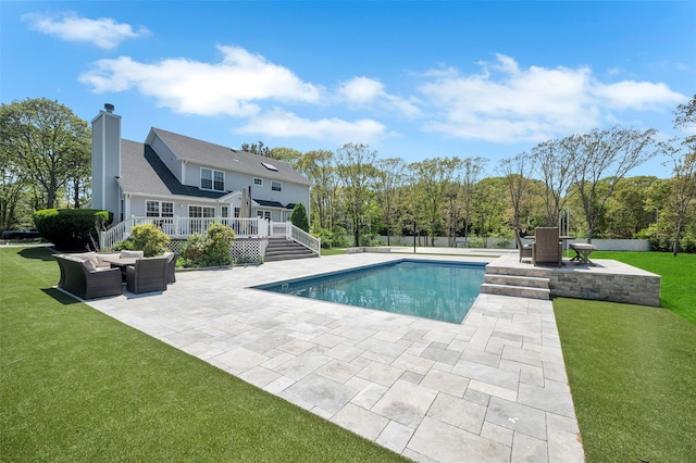 7 Ellbridge Ct, South Setauket, NY 11720 - swimming pool with a wooden deck, a patio, and an outdoor living space