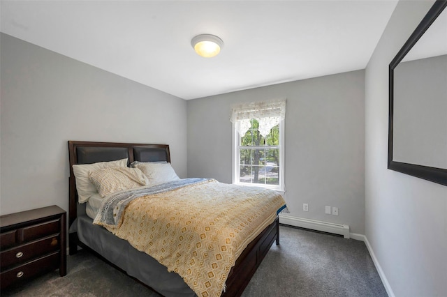 7 Ellbridge Ct, South Setauket, NY 11720 - bedroom featuring baseboard heating, dark carpet, and baseboards