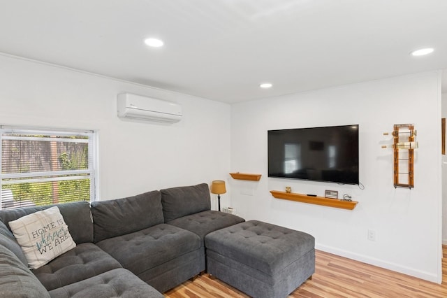 8 N Railroad Ave, Jamesport, NY 11901 - living area with an AC wall unit, wood finished floors, recessed lighting, and baseboards