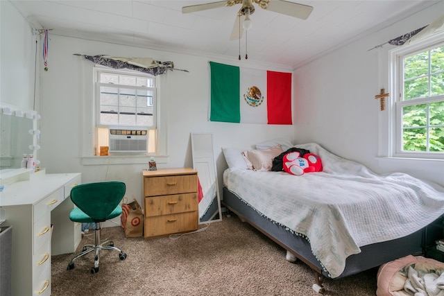 24 Park St, Kingston, NY 12401 - carpeted bedroom with cooling unit, ceiling fan, and ornamental molding