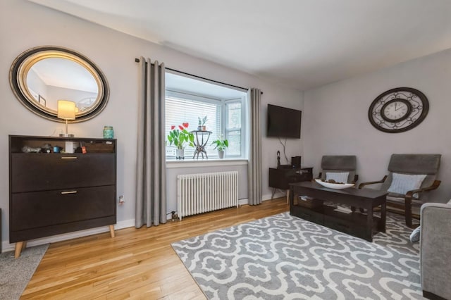 70-08 261th St Unit A1, Glen Oaks, NY 11004 - living room featuring radiator heating unit, wood finished floors, and baseboards