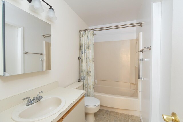 133 Revere Dr, Sayville, NY 11782 - full bathroom with toilet, vanity, shower / bathtub combination with curtain, and tile patterned floors