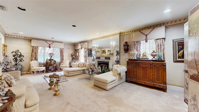 202 Broadway, Lawrence, NY 11559 - carpeted living room featuring a high end fireplace and recessed lighting