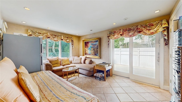 202 Broadway, Lawrence, NY 11559 - living room featuring light tile patterned floors and recessed lighting