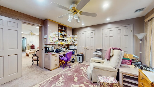 202 Broadway, Lawrence, NY 11559 - office area featuring a ceiling fan, light colored carpet, and recessed lighting