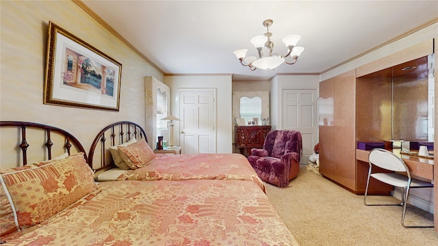 202 Broadway, Lawrence, NY 11559 - carpeted bedroom featuring a chandelier and ornamental molding