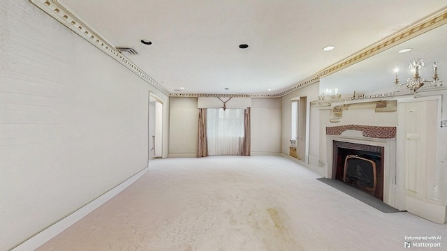 202 Broadway, Lawrence, NY 11559 - unfurnished living room with a fireplace with flush hearth, recessed lighting, and light colored carpet