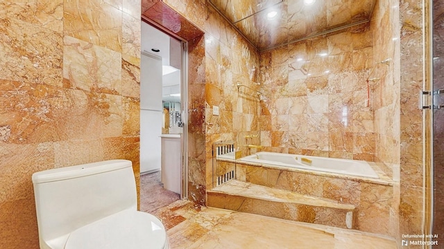 202 Broadway, Lawrence, NY 11559 - full bathroom featuring tile walls and marble finish floors