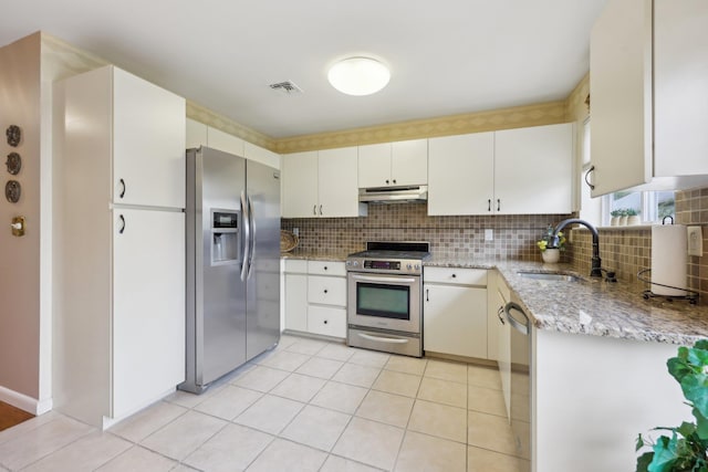 22 Knightsbridge Ct, Nanuet, NY 10954 - kitchen featuring appliances with stainless steel finishes, under cabinet range hood, a sink, and decorative backsplash