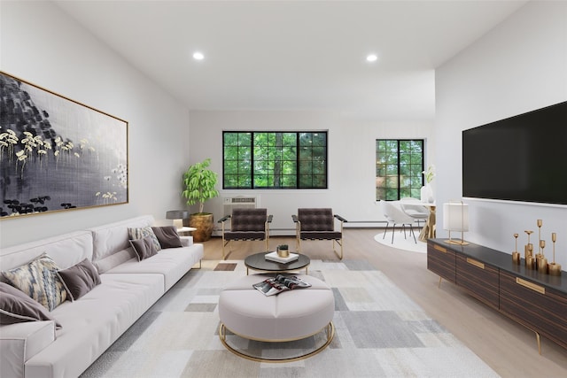 89 Foxwood Cir, Mount Kisco, NY 10549 - living room with wood finished floors, recessed lighting, and a baseboard radiator