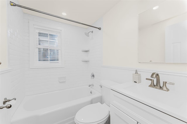 full bath with toilet, bathtub / shower combination, and vanity