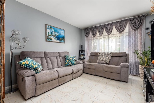 living area with light marble finish flooring