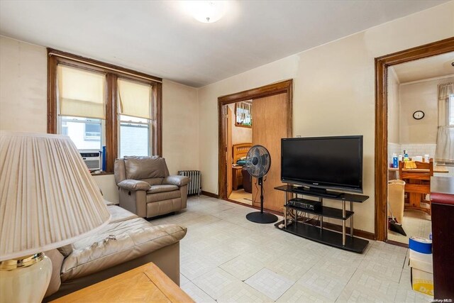 living room featuring radiator
