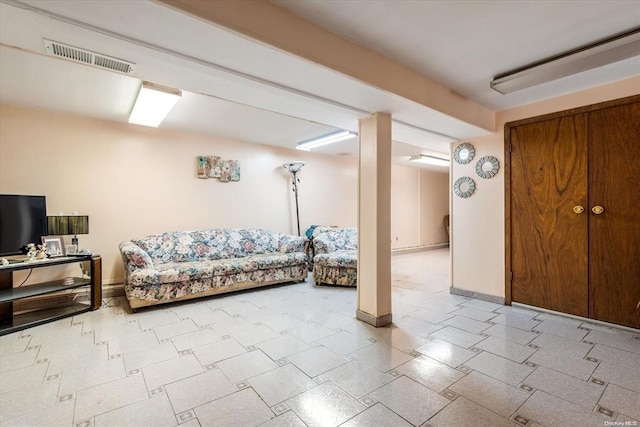 living area with baseboards