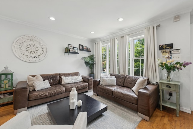 61-31 136th St, Flushing, NY 11367 - living area featuring ornamental molding, wood finished floors, and recessed lighting