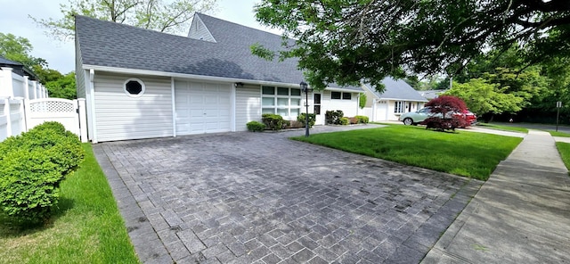 6 Arizona Ave, Syosset, NY 11791 - ranch-style home featuring a garage, decorative driveway, and a shingled roof