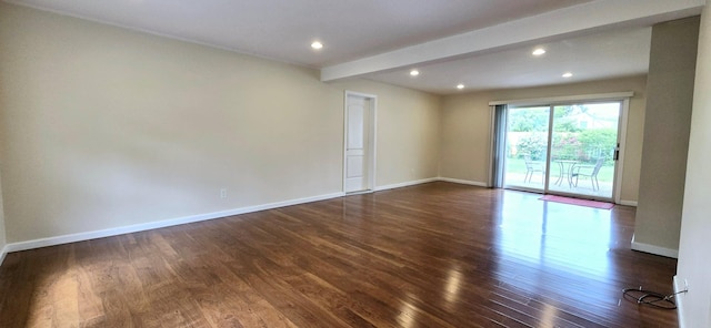 6 Arizona Ave, Syosset, NY 11791 - empty room featuring dark wood-type flooring, baseboards, recessed lighting, and beamed ceiling